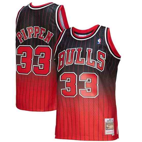 Men Chicago Bulls 33 Scottie Pippen Red Balck Mitchell Ness Throwback Stitched Jersey